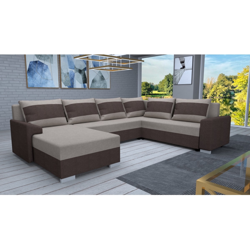 Sofá cama universal tapizado en forma de U OXFORD marrón/taupe
