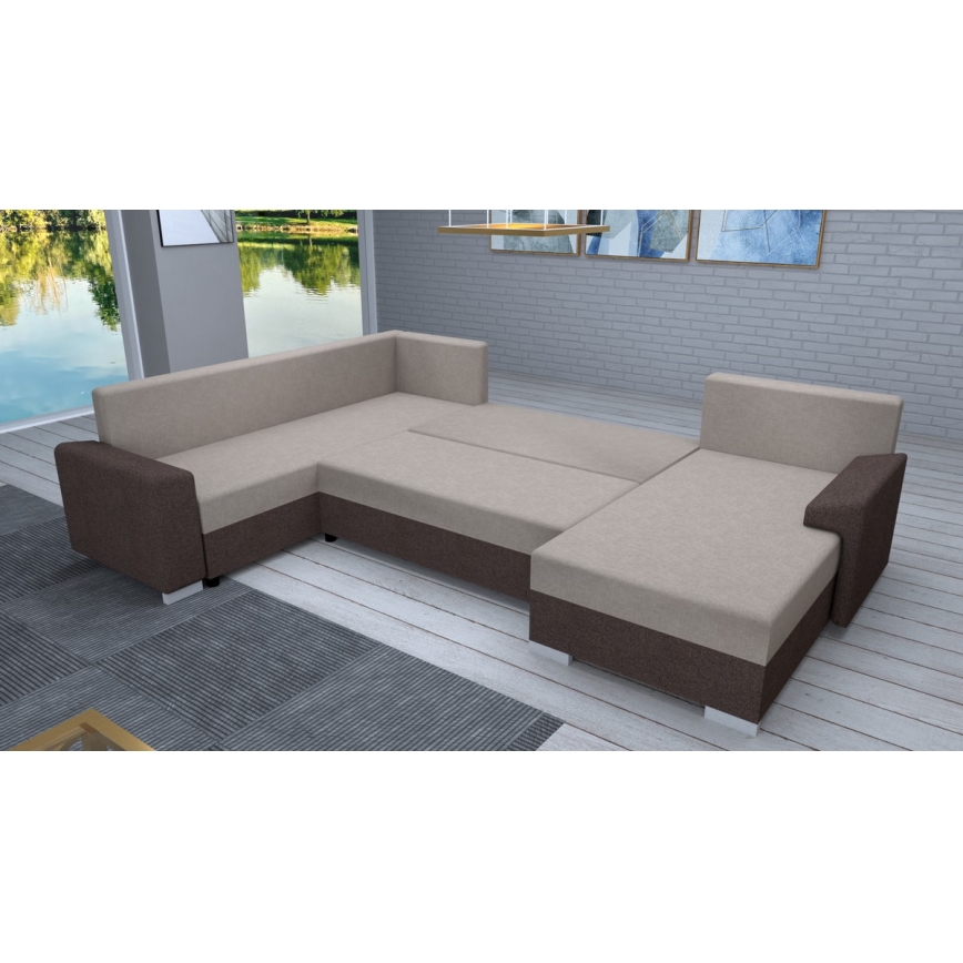 Sofá cama universal tapizado en forma de U OXFORD marrón/taupe