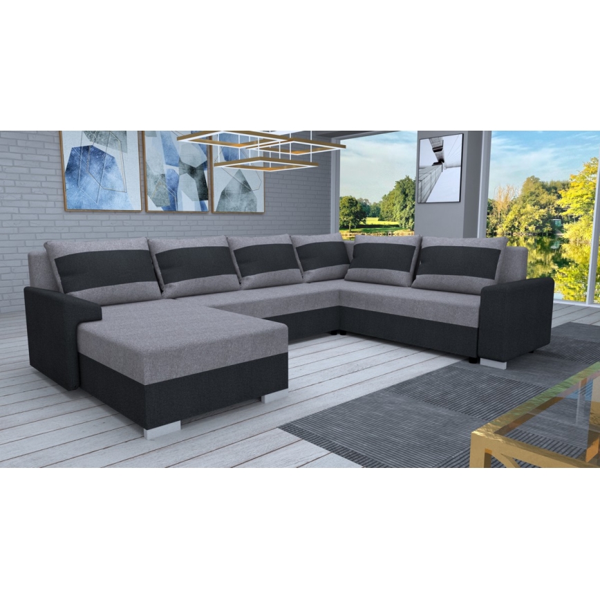Sofá cama universal tapizado en forma de U OXFORD negro/gris