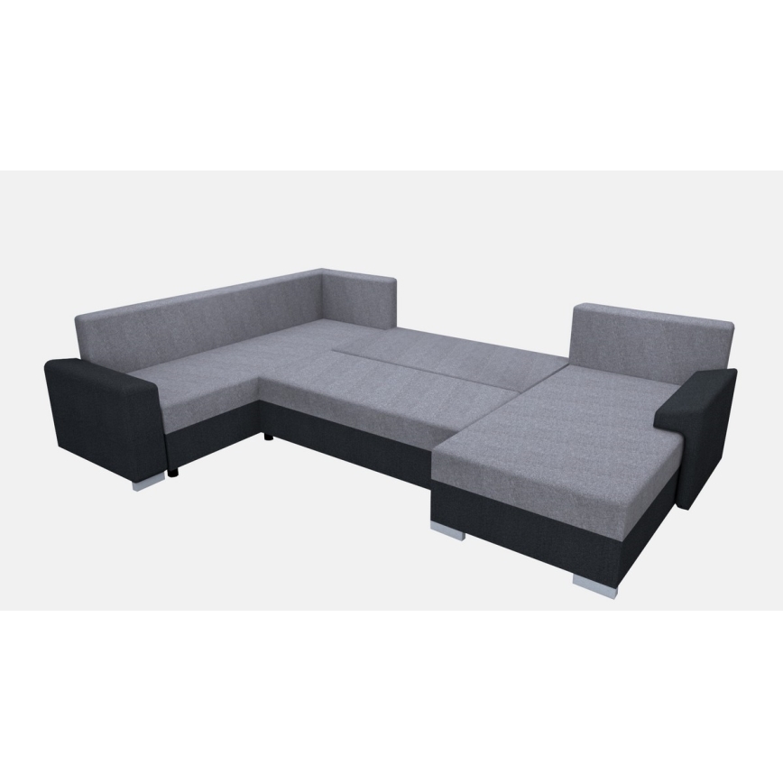 Sofá cama universal tapizado en forma de U OXFORD negro/gris