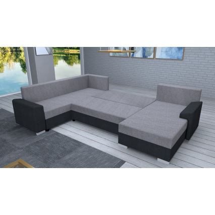Sofá cama universal tapizado en forma de U OXFORD negro/gris