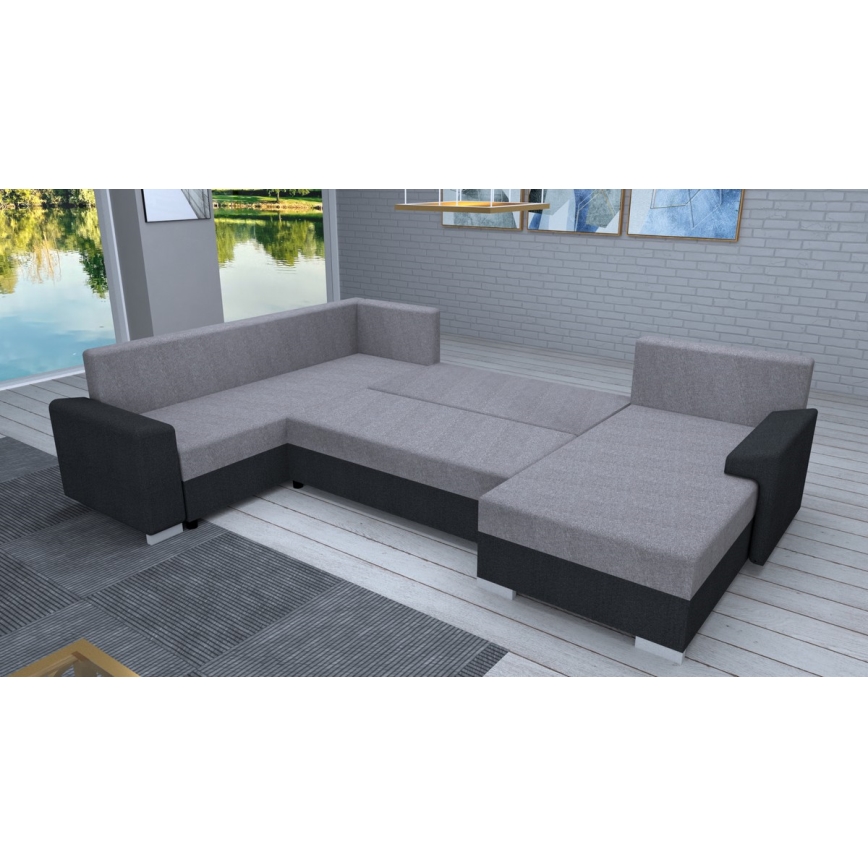 Sofá cama universal tapizado en forma de U OXFORD negro/gris