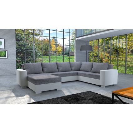 Sofá cama universal tapizado en forma de U YORK blanco/gris