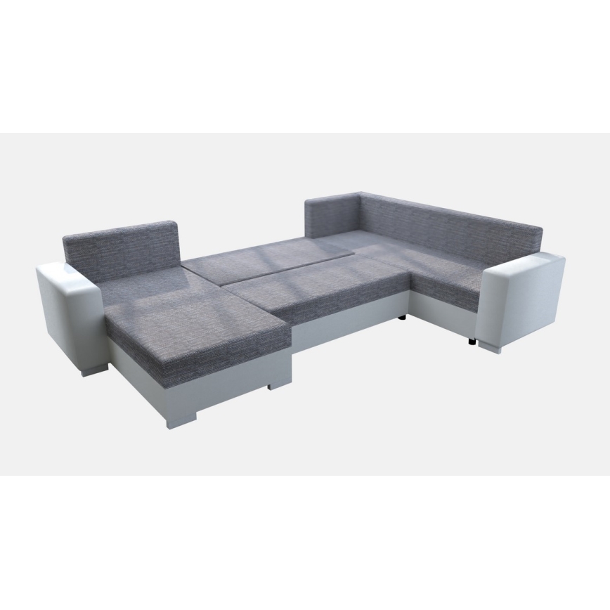 Sofá cama universal tapizado en forma de U YORK blanco/gris