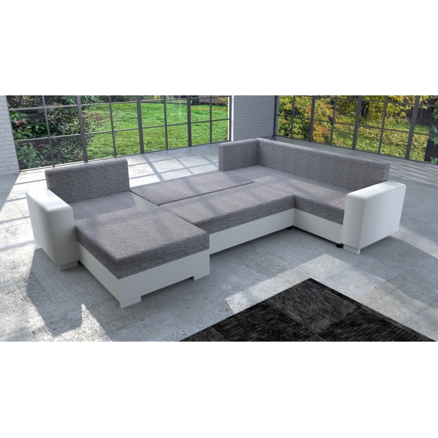 Sofá cama universal tapizado en forma de U YORK blanco/gris