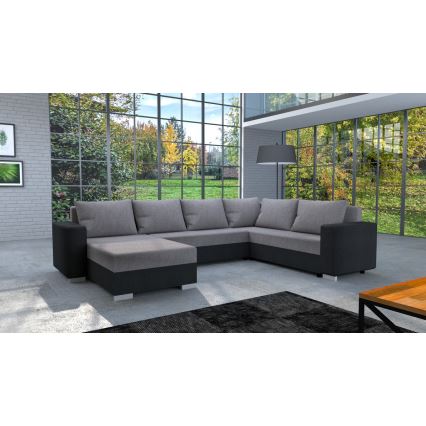 Sofá cama universal tapizado en forma de U YORK gris/negro