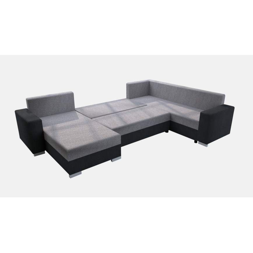 Sofá cama universal tapizado en forma de U YORK gris/negro