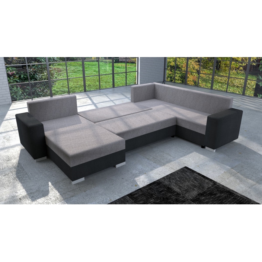 Sofá cama universal tapizado en forma de U YORK gris/negro