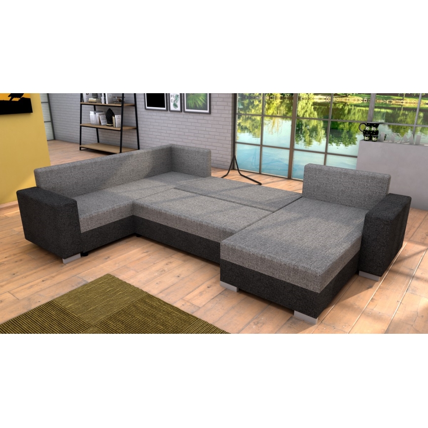 Sofá cama universal tapizado en forma de U YORK marrón/beige