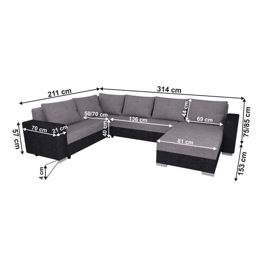 Sofá cama universal tapizado en forma de U YORK marrón/beige