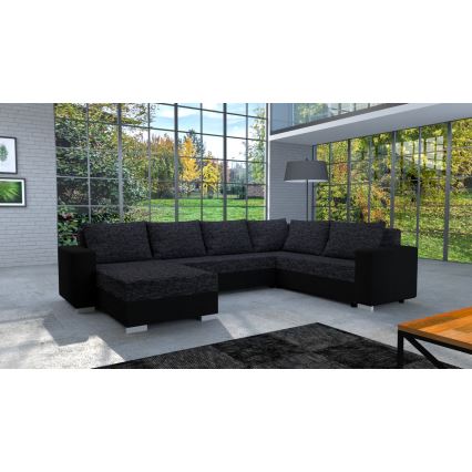 Sofá cama universal tapizado en forma de U YORK negro/antracita