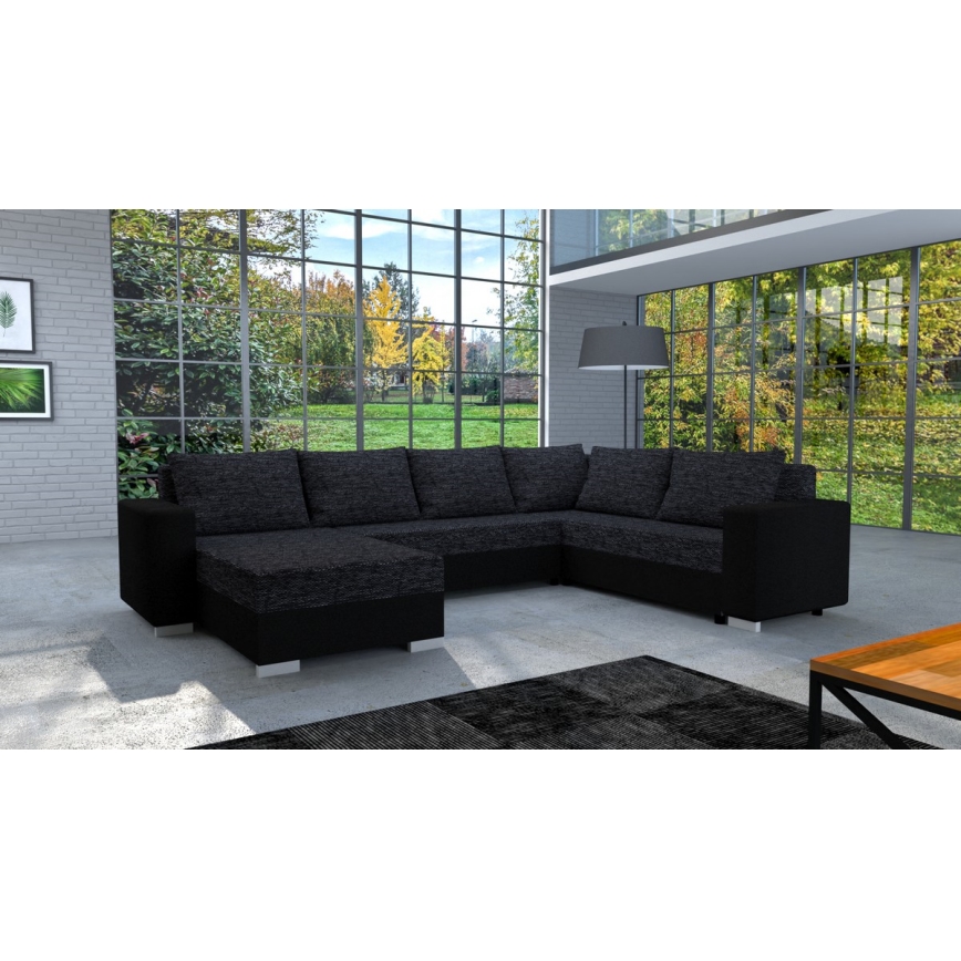 Sofá cama universal tapizado en forma de U YORK negro/antracita