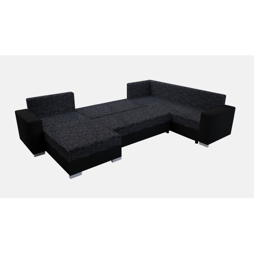 Sofá cama universal tapizado en forma de U YORK negro/antracita