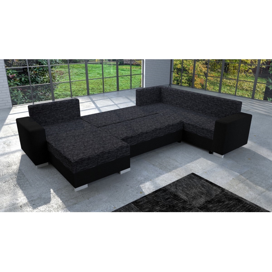 Sofá cama universal tapizado en forma de U YORK negro/antracita