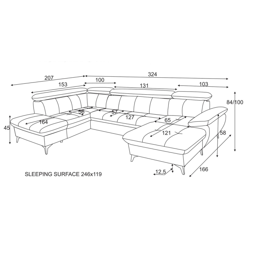 Sofá esquinero extensible en forma de U CATANIA con almacenamiento, lado izquierdo, color beige