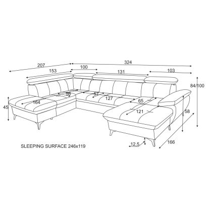 Sofá esquinero extensible en forma de U CATANIA con almacenamiento, lado izquierdo, verde