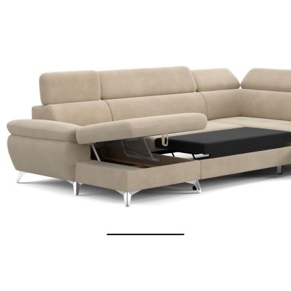 Sofá esquinero extensible en forma de U CATANIA con almacenamiento, lado derecho, color beige