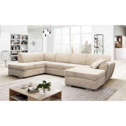 Sofá esquinero extensible en forma de U SERPA con almacenamiento, lado izquierdo, color beige