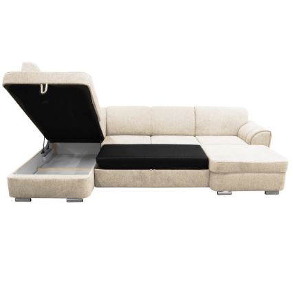 Sofá esquinero extensible en forma de U SERPA con almacenamiento, lado izquierdo, color beige
