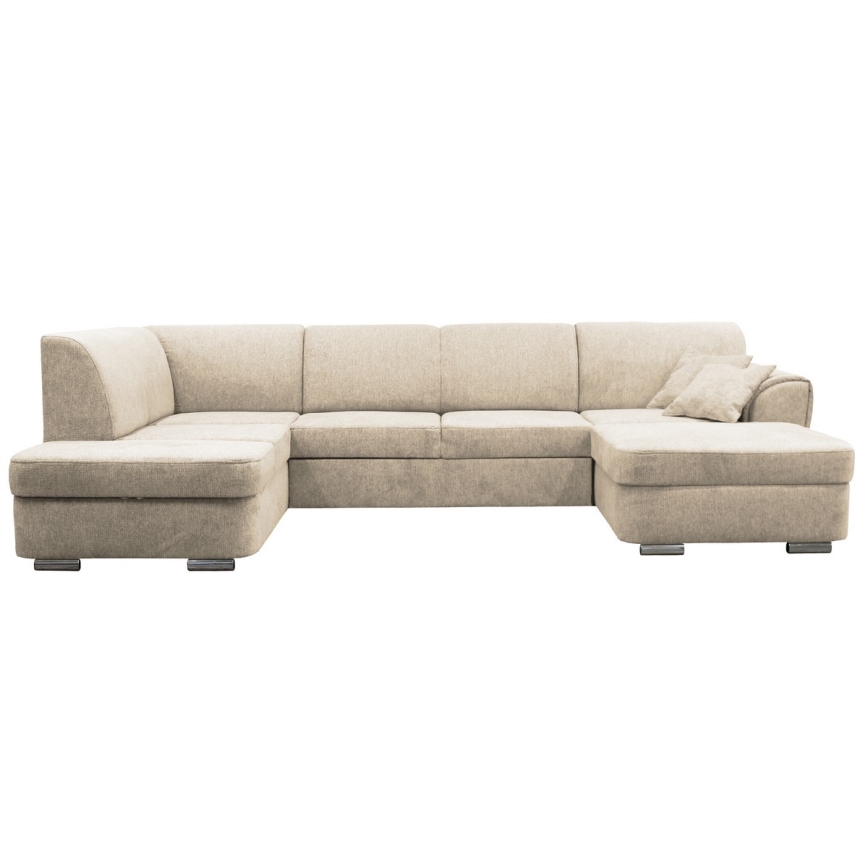 Sofá esquinero extensible en forma de U SERPA con almacenamiento, lado izquierdo, color beige
