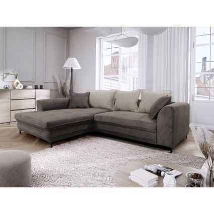 Sofá esquinero abatible en L LAGOA con almacenamiento, lado izquierdo, taupe/gris