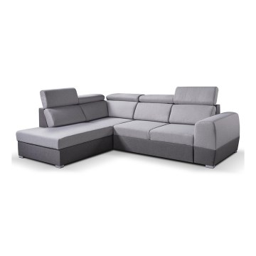 Sofá esquinero abatible en forma de L con espacio de almacenamiento MATRIX gris izquierdo