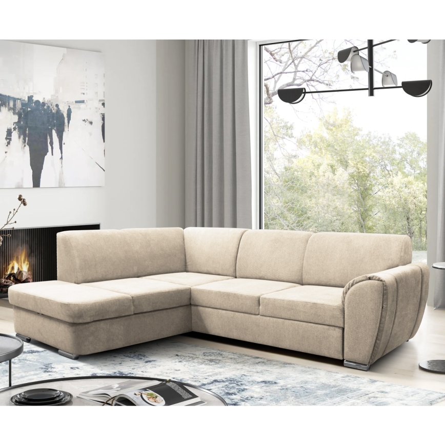 Sofá esquinero abatible en forma de L SERPA con almacenamiento, lado izquierdo, color beige