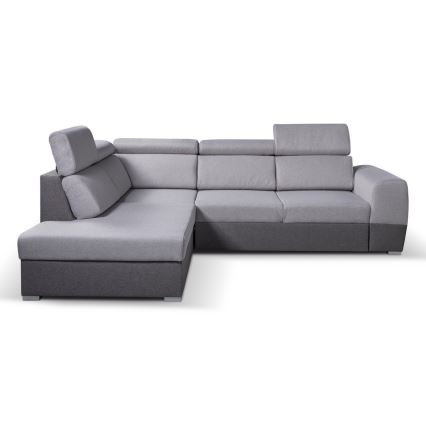 Sofá esquinero abatible en forma de L con espacio de almacenamiento MATRIX gris izquierdo