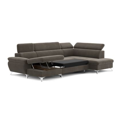 Sofá esquinero extensible en forma de U CATANIA con almacenamiento, lado derecho, color marrón