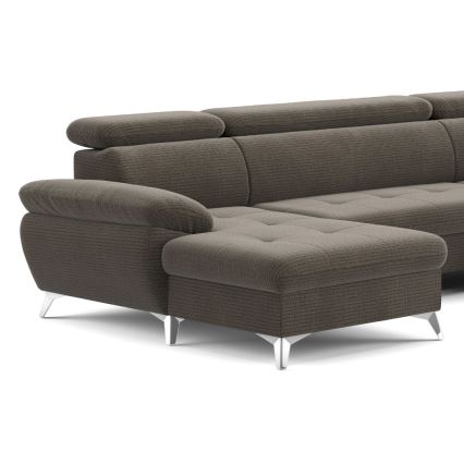 Sofá esquinero extensible en forma de U CATANIA con almacenamiento, lado derecho, color marrón