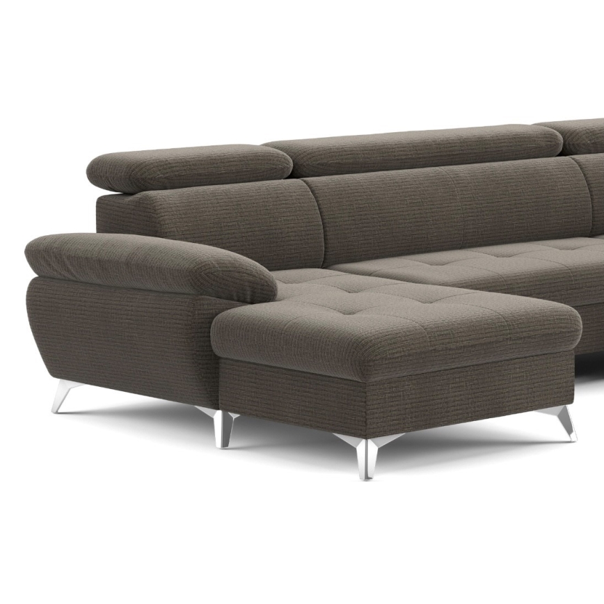 Sofá esquinero extensible en forma de U CATANIA con almacenamiento, lado derecho, color marrón