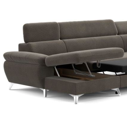 Sofá esquinero extensible en forma de U CATANIA con almacenamiento, lado derecho, color marrón