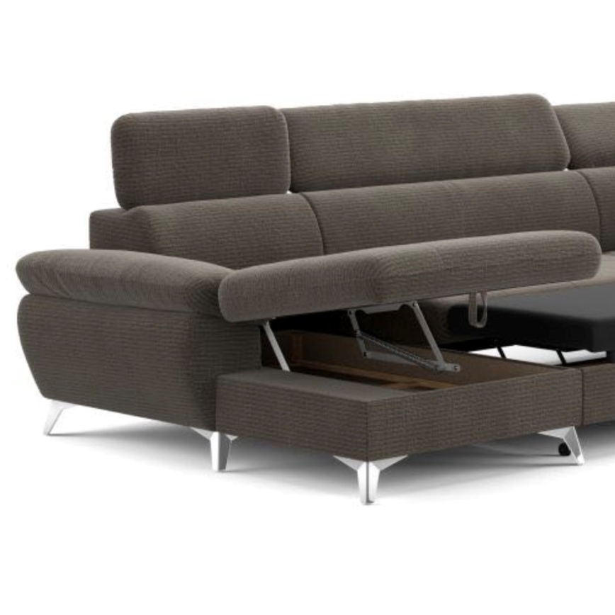 Sofá esquinero extensible en forma de U CATANIA con almacenamiento, lado derecho, color marrón