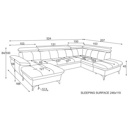 Sofá esquinero extensible en forma de U CATANIA con almacenamiento, lado derecho, verde