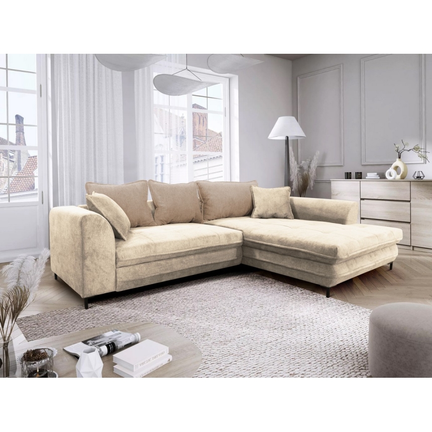 Sofá esquinero extensible en forma de L LAGOA con espacio de almacenamiento, lado derecho, beige/marrón