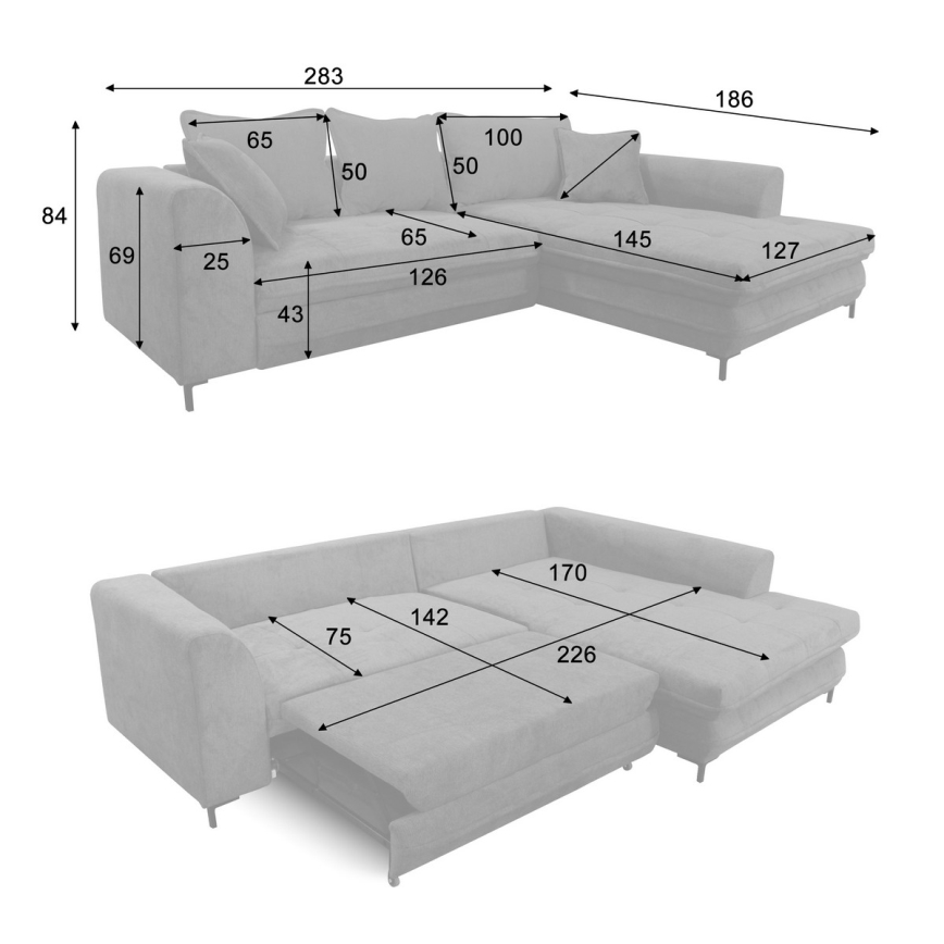 Sofá esquinero extensible en forma de L LAGOA con espacio de almacenamiento, lado derecho, beige/marrón