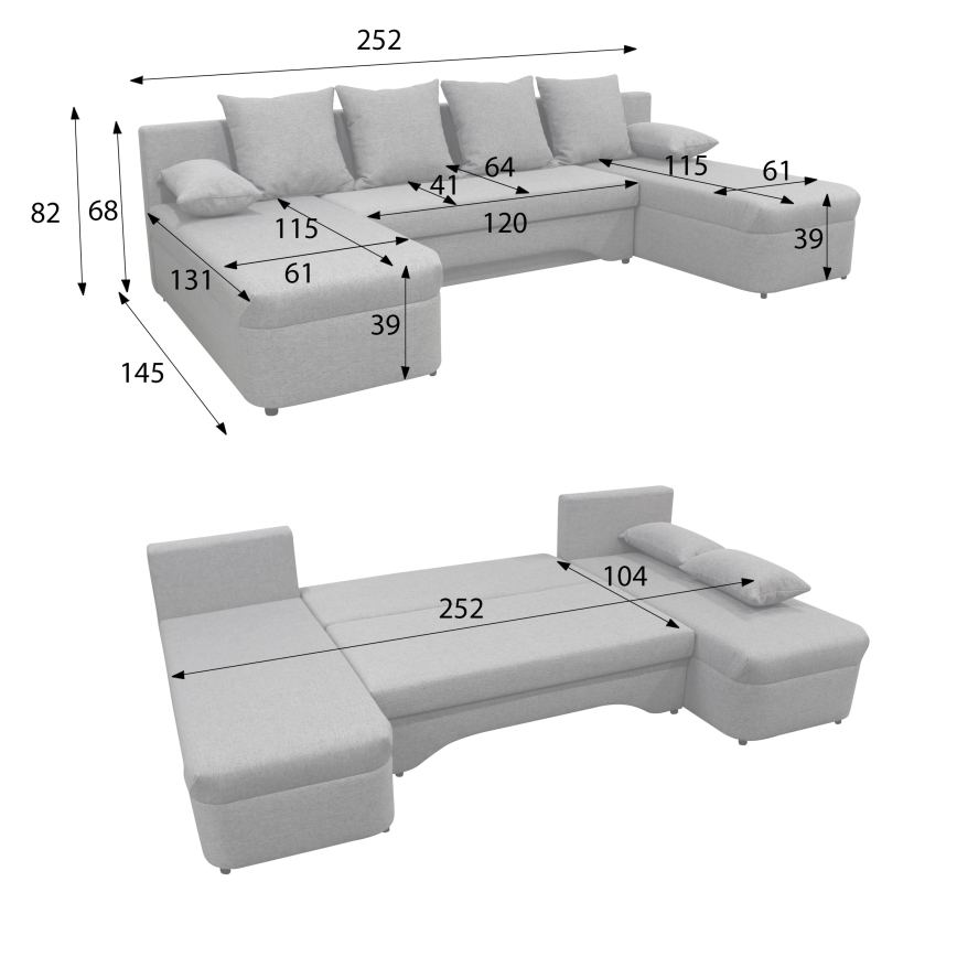 Sofá esquinero universal extensible en forma de U ALMEIDA con espacio de almacenamiento, gris