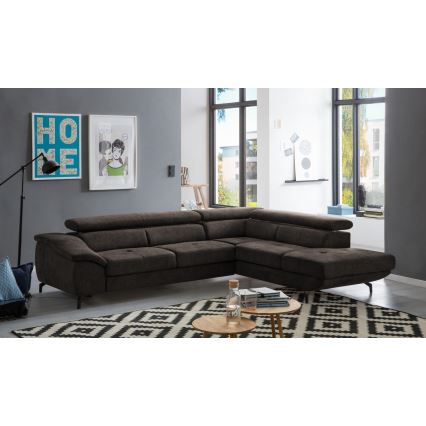 Sofá esquinero extensible en L BRESCIA con almacenamiento, lado derecho, color marrón
