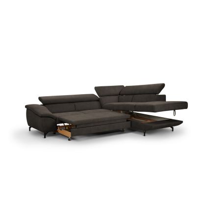 Sofá esquinero extensible en L BRESCIA con almacenamiento, lado derecho, color marrón