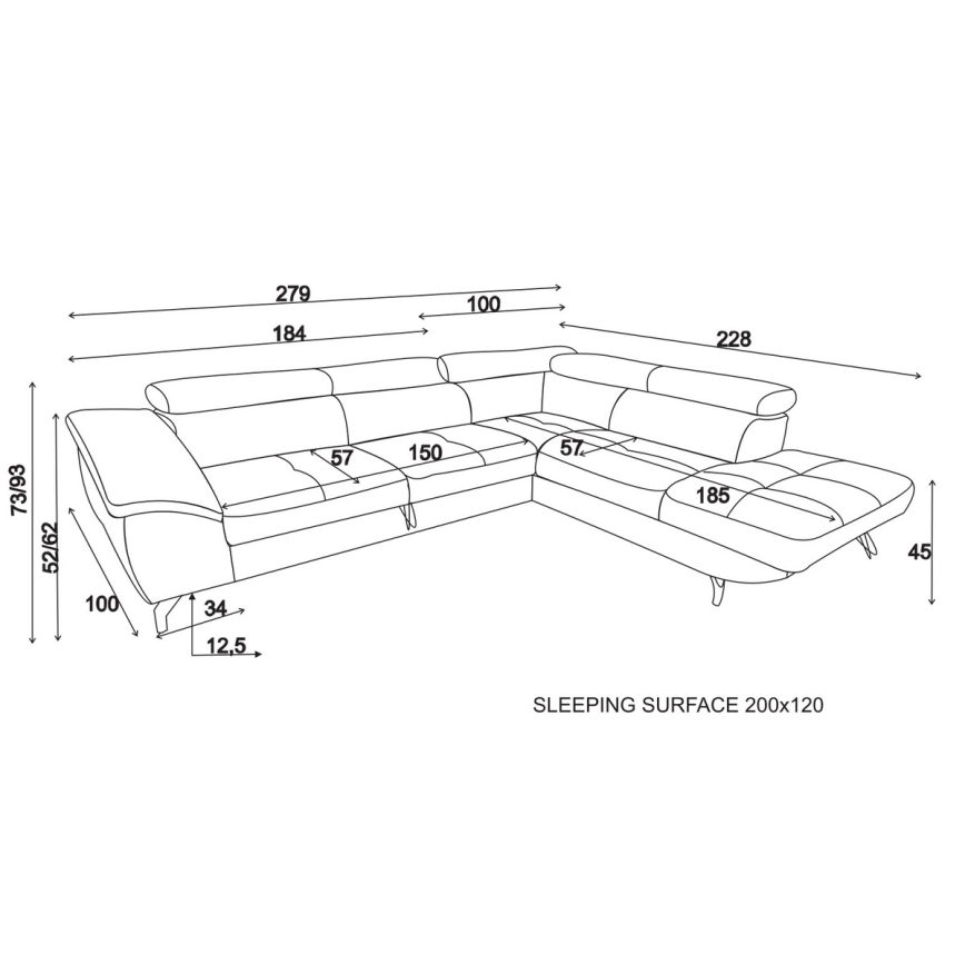 Sofá esquinero extensible en L BRESCIA con almacenamiento, lado derecho, color marrón