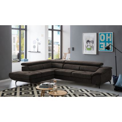 Sofá esquinero extensible en L BRESCIA con almacenamiento, lado izquierdo, color marrón