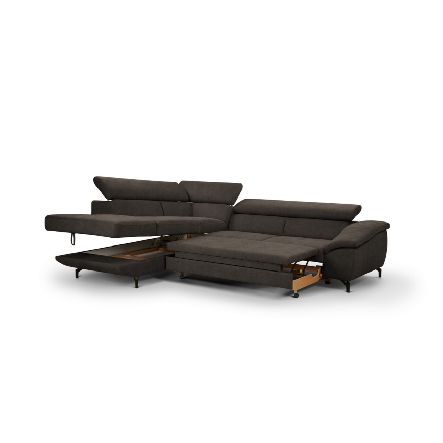 Sofá esquinero extensible en L BRESCIA con almacenamiento, lado izquierdo, color marrón