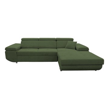 Sofá esquinero cama con almacenaje en L CASTELO, orientación derecha, verde