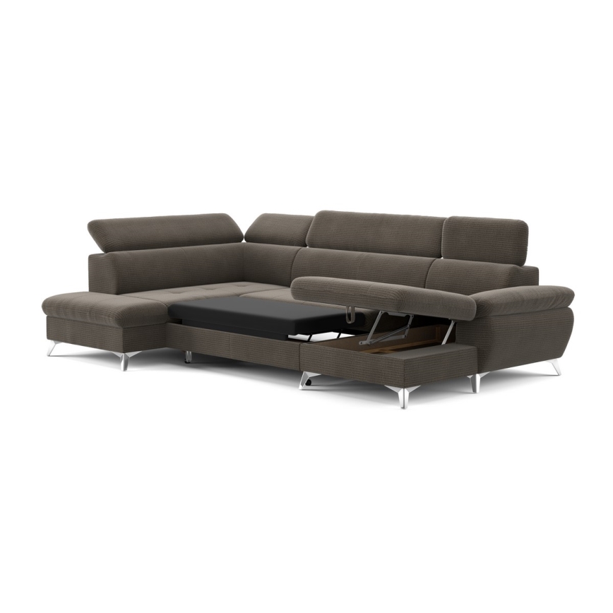 Sofá esquinero extensible en forma de U CATANIA con almacenamiento, lado izquierdo, color marrón