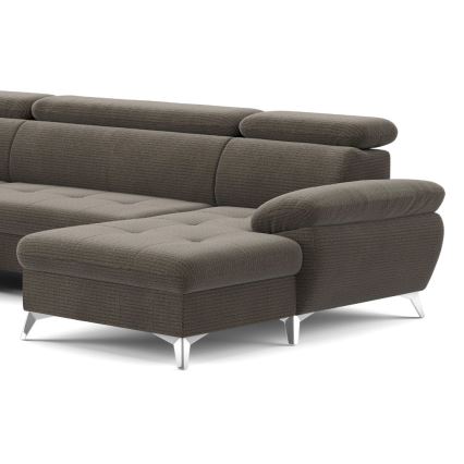 Sofá esquinero extensible en forma de U CATANIA con almacenamiento, lado izquierdo, color marrón