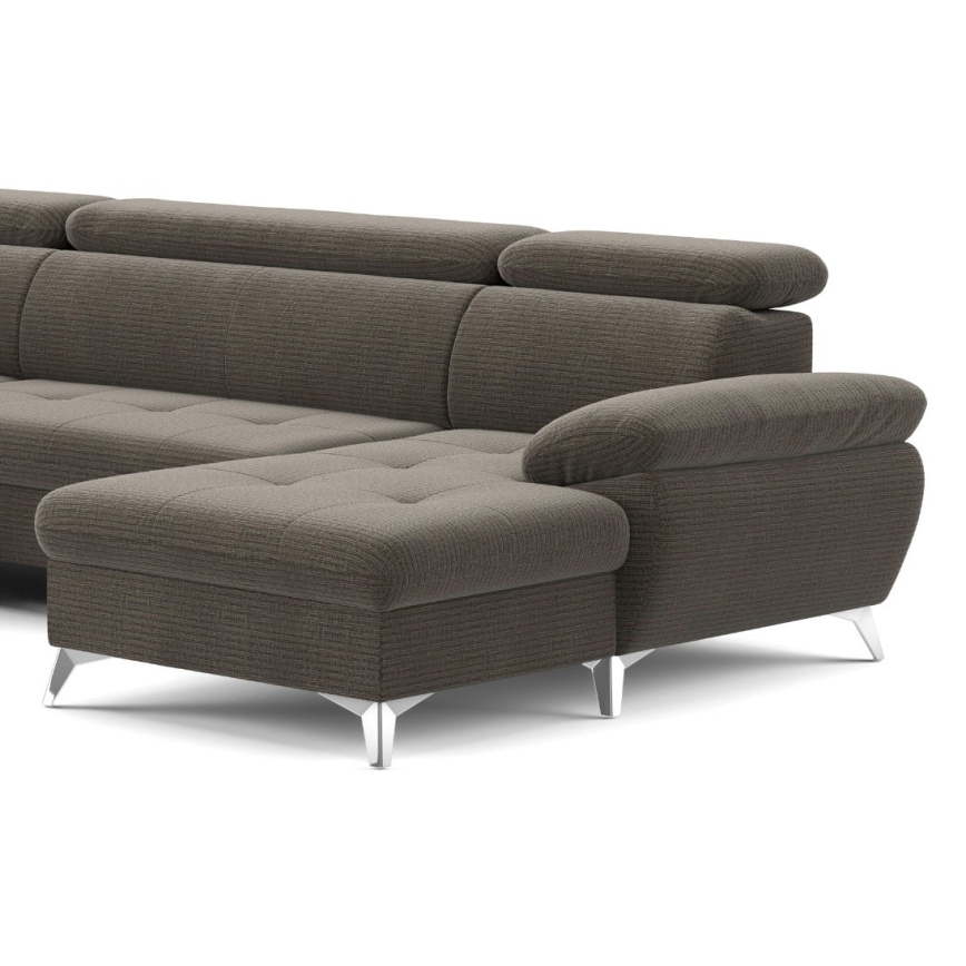 Sofá esquinero extensible en forma de U CATANIA con almacenamiento, lado izquierdo, color marrón