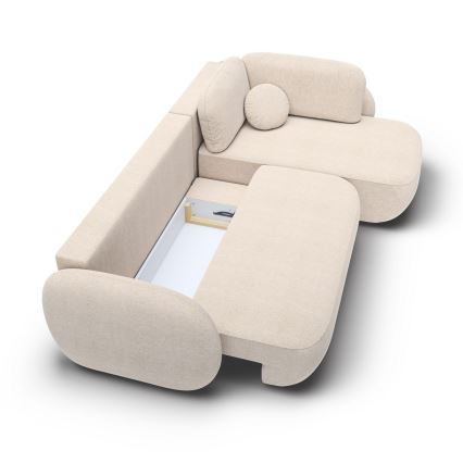 Sofá esquinero cama con almacenamiento en forma de L OLBIA derecha beige