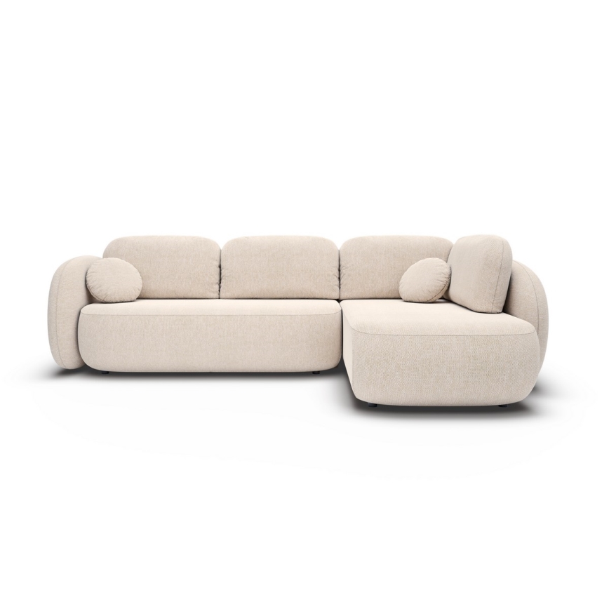 Sofá esquinero cama con almacenamiento en forma de L OLBIA derecha beige