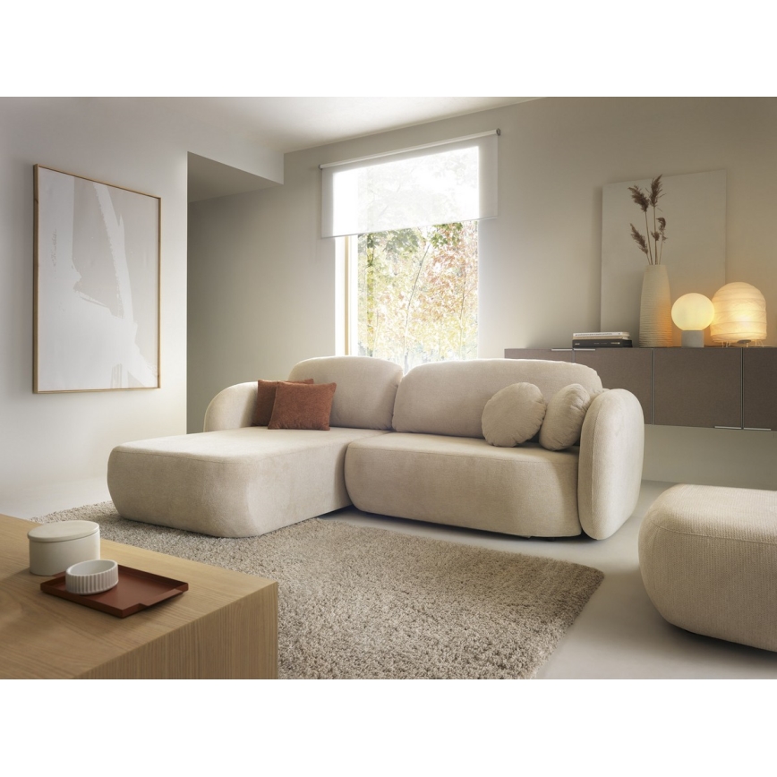 Sofá esquinero cama con almacenamiento en forma de L OLBIA izquierda beige