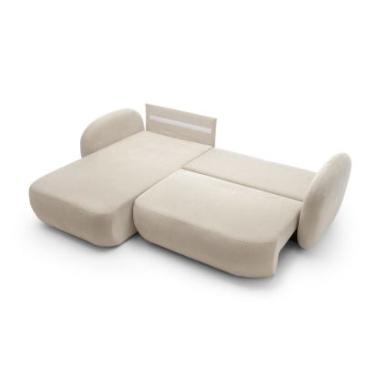 Sofá esquinero cama con almacenamiento en forma de L OLBIA izquierda beige